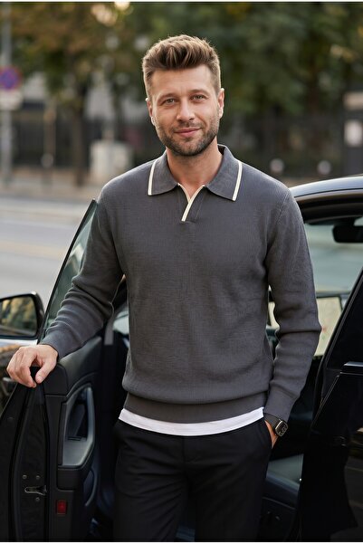Kamalı Men's Oversize Thessaloniki Knitted Polo Collar Knitwear Sweater