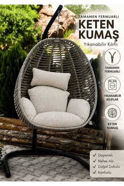 COLORMİX Salıncak Minderi Keten Kumaş Tamamen Fermuarlı Yıkanabilir Kılıflı