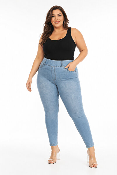 ZANESSI Plus Size Denim Elastic High Waist Skinny Leg Women's Trousers