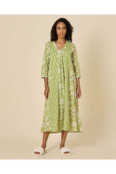 REDTAG Women Green Floral Long Sleeve Nightgown