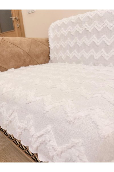 montanahome Sofa Bed Cover Premium Zigzag Woven Sofa Shawl 170*210 Cream