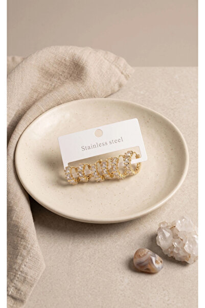 Generic Brand Mey Import ®   316L Steel Gold Color Baguette Zircon Stone Hoop...
