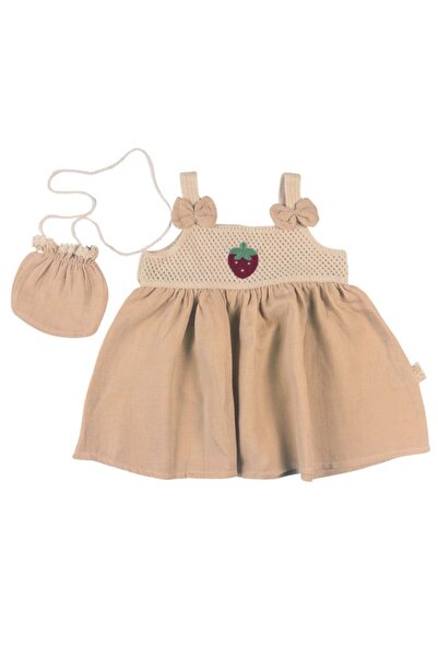 RCB Rochie de fete și poșetă asortată, model căpșună, bej
