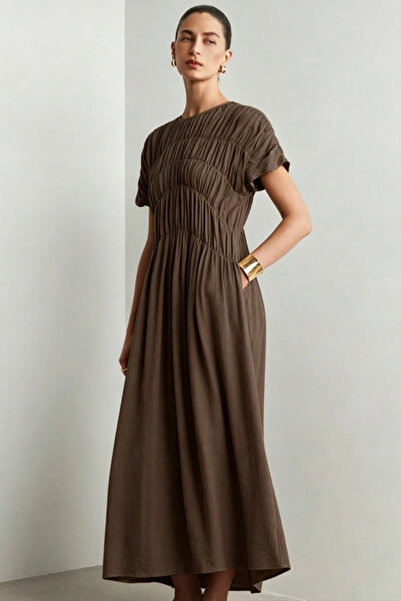 missamour Women's Gipeli and Gathered Cream Midi Dress