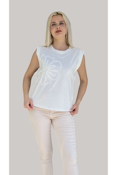 Unique TRICOU FĂRĂ MÂNECI CU BRODERIE FLORALĂ