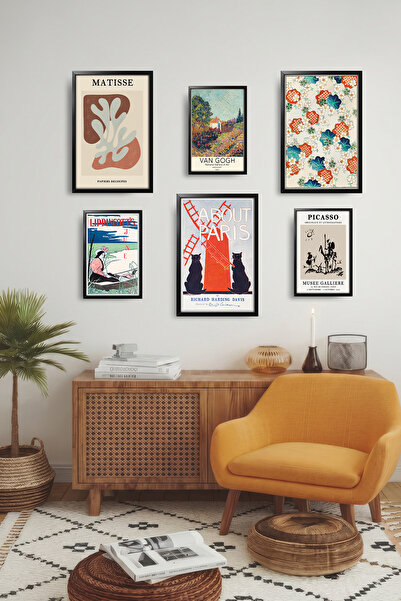 Erfa Concept Çerçeve Görünümlü 6 Parça Art Deco Estetiği Soyut Sanat Paneli A...