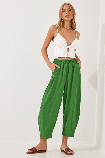 trendalisse Women's Elastic Waist Ayrobin Baggy Trousers