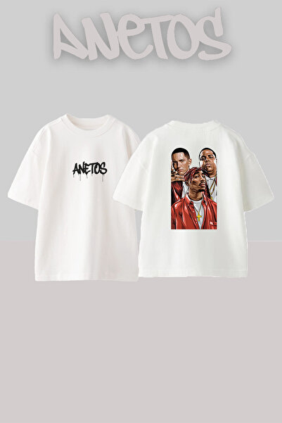 Anetos Λευκό μπλουζάκι με στάμπα Tupac Eminem Biggie Design