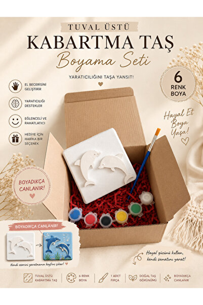 Floroon gift Tuval Üstü Kabartma Taş Boyama Seti | Yunus Figürlü 10x10 cm Ken...
