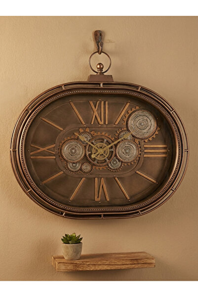 The Living 54cm Oval Wall Clock with Exposed Gears | Premium Antique Mechanic...