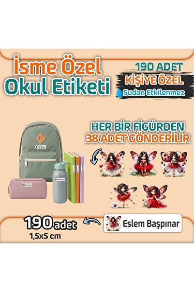 Kapbirhediye Okul Etiketi Isme Özel Kalem Defter Etiketi Uğur Böceği Temalı 1...