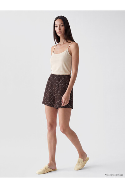 LC Waikiki Brown Polka Dot Women's Shorts with Elastic Waist
