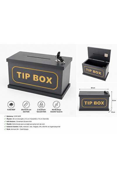 BOZKURT CNC BAHŞİŞ KUTUSU GRİ 2 ANAHTARLI CNC KAZIMA TIP BOX YAZILI GÜVENLİ Ş...