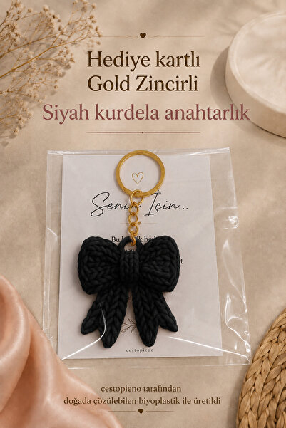 CESTOPİENO Gold Chain Ribbon Keychain with Gift Card – Bioplastic That Dissol...