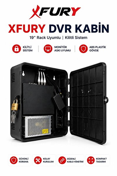 FURY Dvr/Nvr Cctv Rack ABS Kabinet Ve Monitör Koruma Kutusu 42x32x11 cm