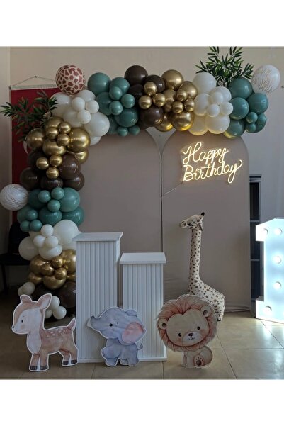 Çemrek Süs Parti Retro White Green Chocolate Brown Balloon Chain Set of 100