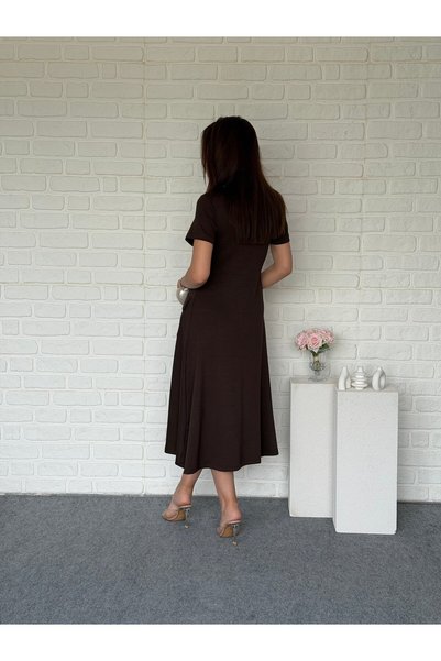 Goncalya Gold Buckle Midiboy Modal Dress