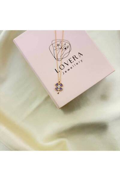 Lovera Jewellery 925 Ayar Gümüş Sertifikalı Ametist Taşlı Dört Yapraklı Kalpl...