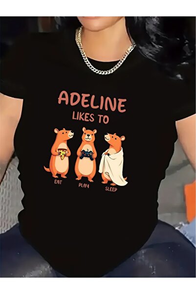 LİNA06 تي شيرت نسائي Adeline Orange للألعاب - تي شيرت كاجوال برقبة دائرية مزي...