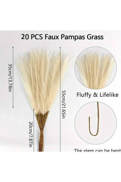 Choice1 20Pcs Beige 20Pcs Faux Pampas Grass, 21.6" Short Artificial Pompous G...