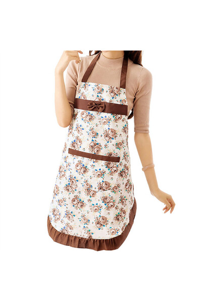 Choice One Size Coffee Woman‘s Floral Aprons With Pocket Household Waterproof...