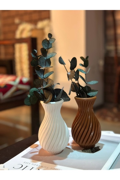 Dezora Home 2'li Modern Dekoratif Vazo Seti – 3D Baskı Siyah Beyaz Plastik Mi...