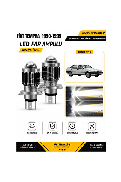 Oto Çizgi Fiat Tempra 1990-1999 H4 LED Far Ampulü Beyaz Işık Canbus Mini Lens...