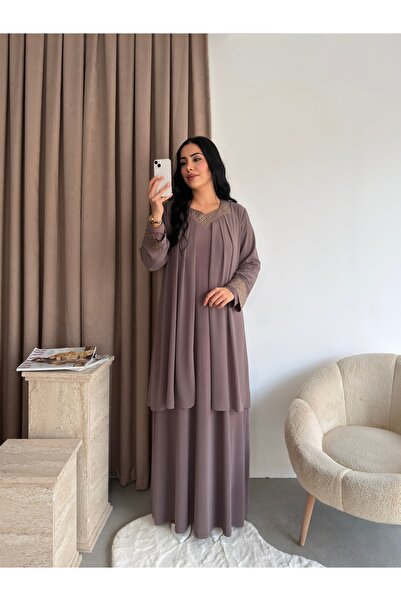 Miss Rosemoon Yeni Sezon Büyük Beden Tesettür 2’li Elbise Takım –Taş detaylı ...