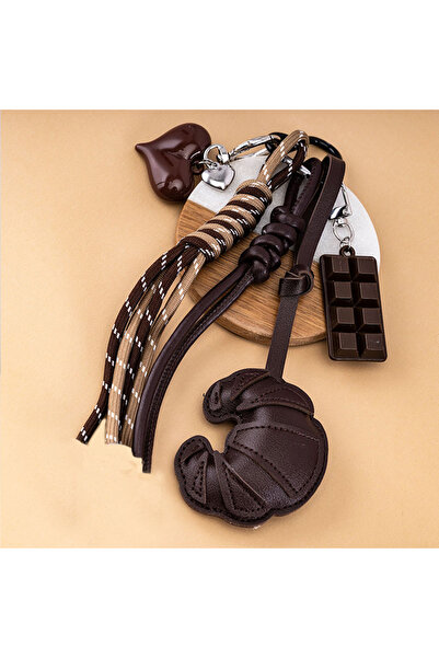 Choice1 coffee New Braided Rope Croissant Keychain Heart Shape Mobile Phone C...