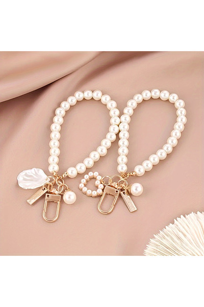 Choice1 2 pcs AB Cute Pearl Keychain for Women Girls Shiny Pearl Bead Shell P...