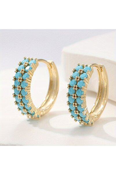 Choice T1147-1 Vintage Synthetic Turquoise Hoop Earring Women's Golden Plated...