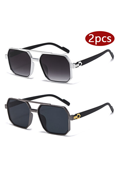 Choice4 2pcs z04 2pcs Trendy Metal Polygonal Pilot Women Sunglasses Luxury Do...