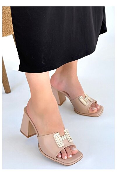 BellAyakkabı Bellamor Beige Skin Heeled Slippers - Stylish and Comfortable Da...