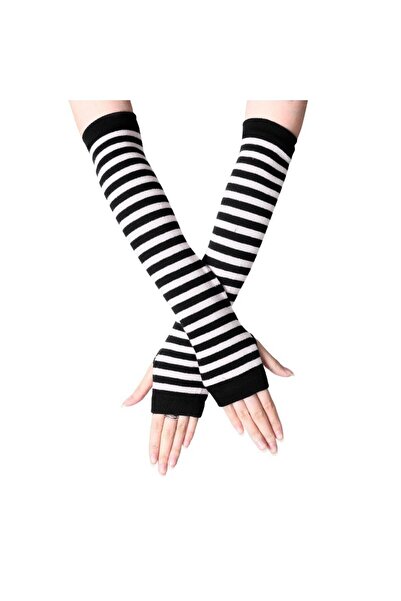 Choice black white 1Pair Fingerless Gloves Gothic Punk Anime Women Girl Elbow...