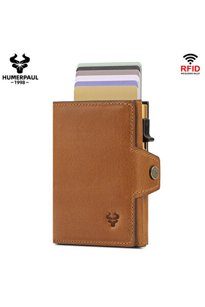 Choice3 BROWN HUMERPAUL Men Card Holder with Money Pocket Crazy Horse Leather...