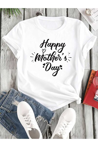 212Wear Happy Mother's Day Tee Womens Round Neck White Elegant Spring Outdoor...