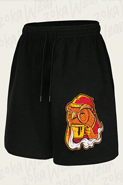 ZOKAWEAR Unisex Sleepless Owl Drinking Coffee Design Printed Shorts
