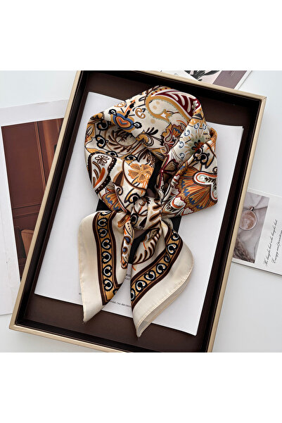 Choice وشاح ساتان مربع 70×70 سم FJ716-16-1 بطباعة زهور اللوتس للربيع والصيف، ...