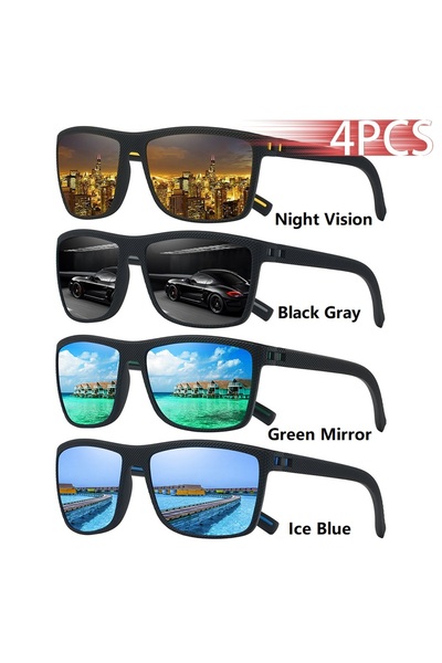 Choice3 نظارات شمسية عصرية بنمط مربعات كلاسيكي للرجال والنساء، 4 قطع، مناسبة ...