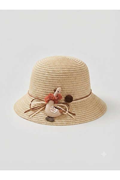 Fonem Anna Hat and Bag Straw Kids' 2-Piece Set: Children's Beige 100% Natural...