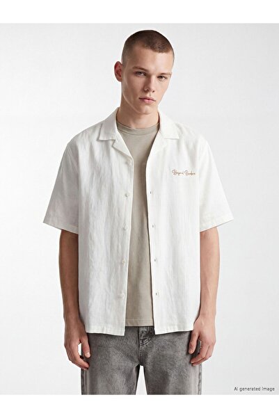 LC Waikiki Xside White Relax Fit Embroidered Men's Shirt