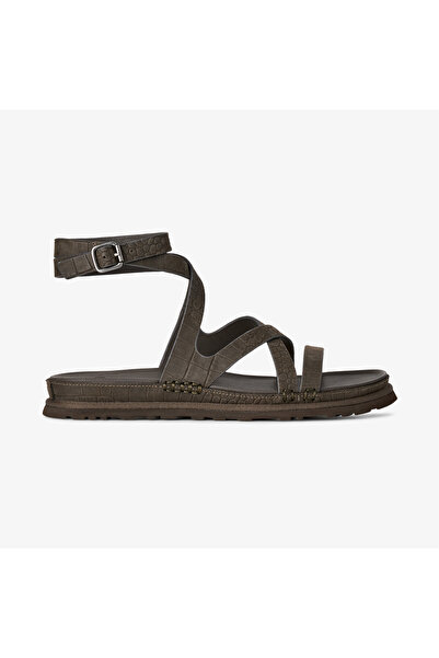 UGG Goldengaze Embossed Ankle Wrap Kadın Siyah Sandalet