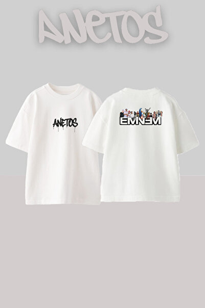 Anetos Eminem_73 Design Printed Oversize White T-Shirt