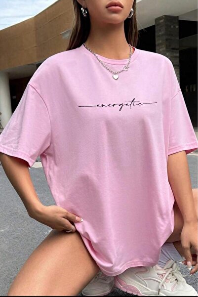 Oksit Energetic Front Printed Crew Neck Women's Oversize T-Shirt