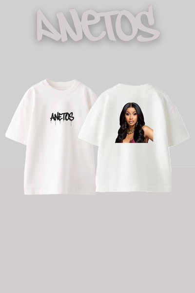 Anetos Cardi B_61 Σχέδιο με στάμπα Oversize Λευκό T-Shirt