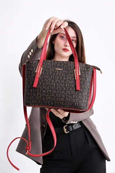 Just Polo Women's Hand and Shoulder Bag with Logo, Patterned Detail, Double H...