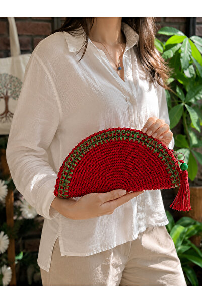 Satori Design El Yapımı Kağıt İp Clutch Çanta Astarlı Fermuarlı Püsküllü Yazl...