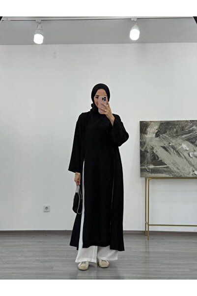 zahen kheesa yırtmaçlı detay bluz uzun kol yandan yırtmaçlı abaya