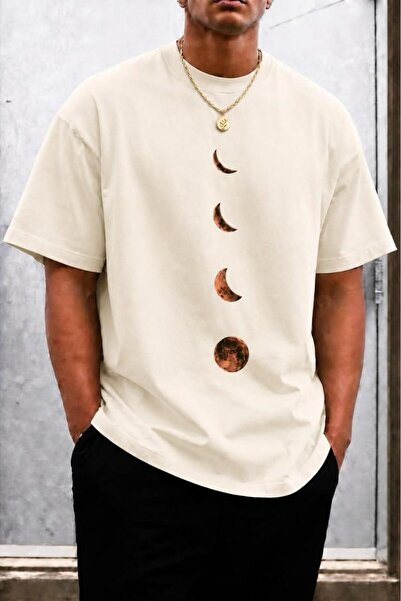 Oksit Moon Printed Crew Neck Cotton Men's T-Shirt Relaxed Fit