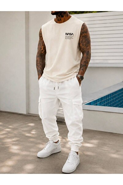 TREND EMMODA Men's Nasa Printed Zero Sleeve Round Neck White Sports T-Shirt /...